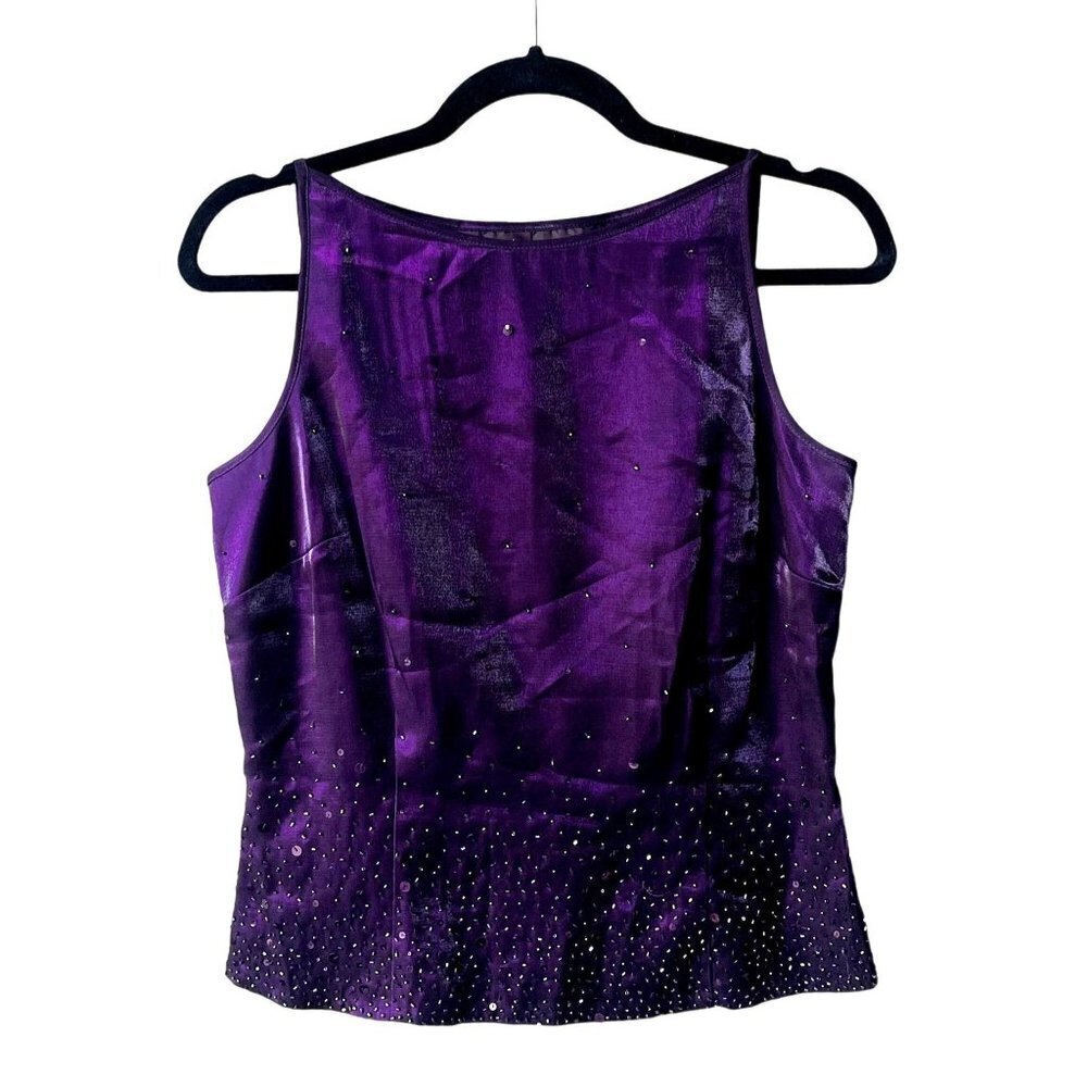 Alex Evenings Formal Sequin Purple Shell Top Size 6 Event Embellished Taffeta